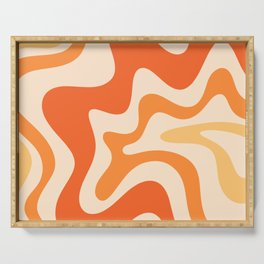 Retro Liquid Swirl Abstract Pattern Square Tangerine Orange Tones Serving Tray