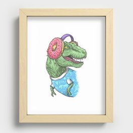 T-rex with headphones Recessed Framed Print