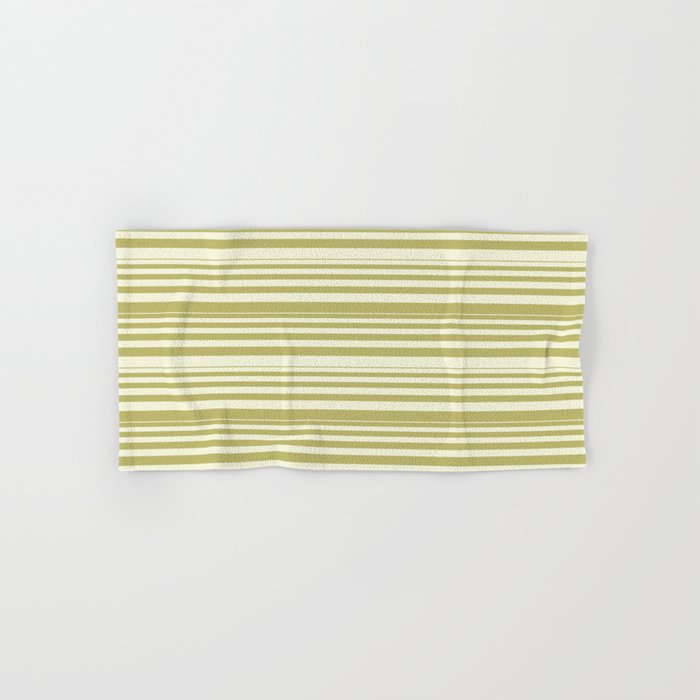 Beige & Dark Khaki Colored Lined/Striped Pattern Hand & Bath Towel