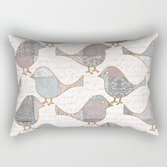 Vintage Patchwork Birds handwriting pastel pattern Rectangular Pillow