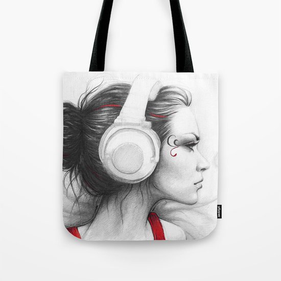 MUSIC Girl in Headphones Tote Bag