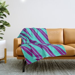 [ Thumbnail: Purple and Turquoise Colored Lined/Striped Pattern Throw Blanket ]