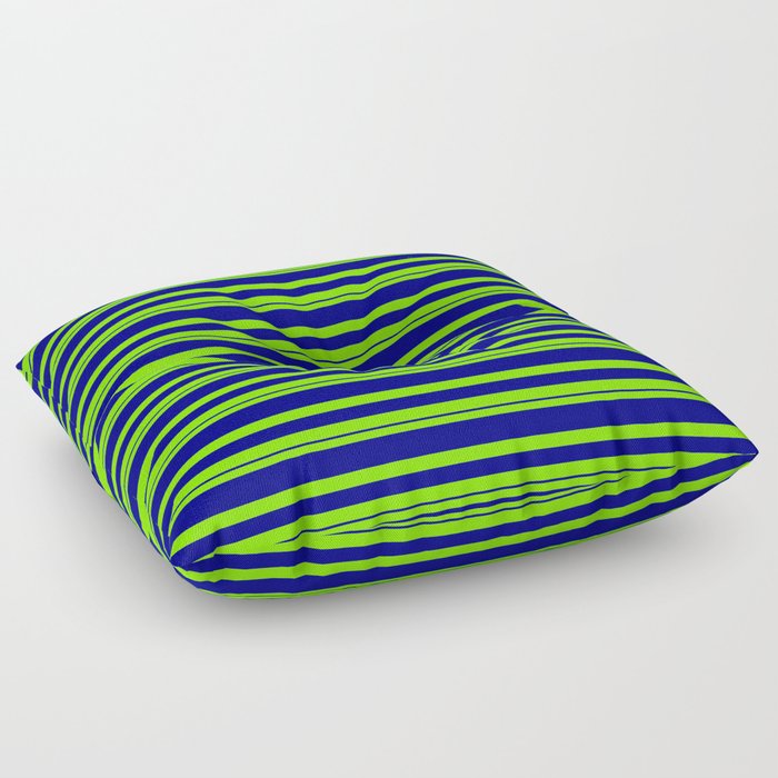 Chartreuse and Blue Colored Lines/Stripes Pattern Floor Pillow
