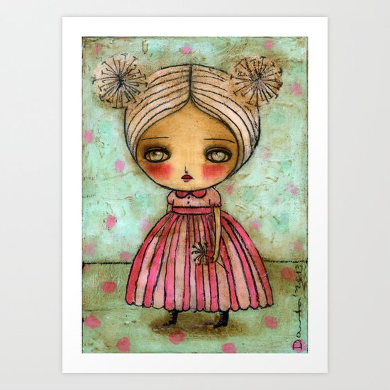 Dandelion Girl in Red And Pink Art Print