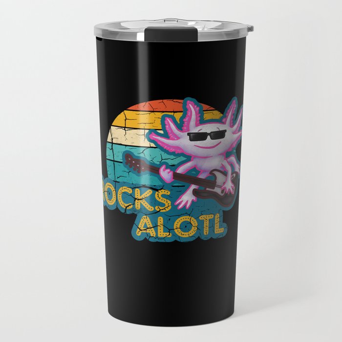 Rocksalotl Axolotl Guitar Rock Music Travel Mug