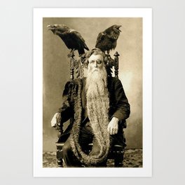 One-eyed Bearded Man with Ravens black and white photograph Art Print