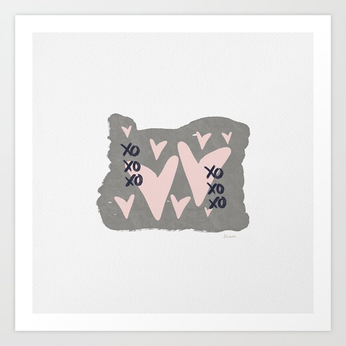 Love for Oregon - XOXO - Gray & Pink Art Print