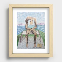 spin-off art: melancholy sculpture with a dropped open book and sea view Recessed Framed Print