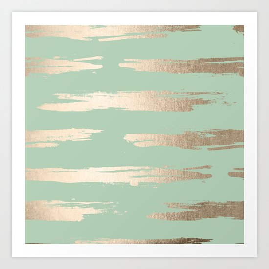 Simply Brushed Stripe White Gold Sands on Pastel Cactus Green Art Print
