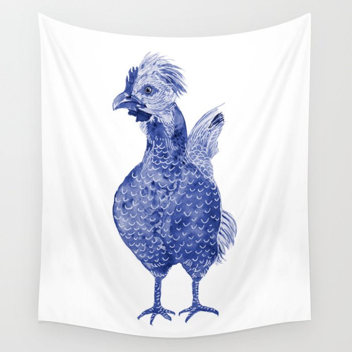 Emily the Chicken Navy Blue Wall Tapestry