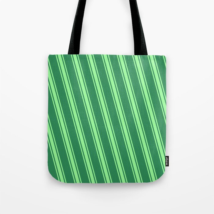 Sea Green & Green Colored Lined Pattern Tote Bag