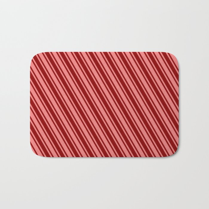 Light Coral & Dark Red Colored Lines Pattern Bath Mat