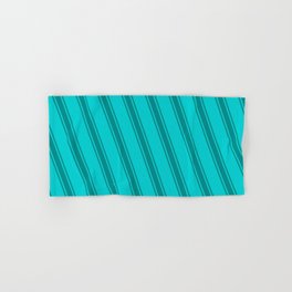 [ Thumbnail: Dark Turquoise & Dark Cyan Colored Lined/Striped Pattern Hand & Bath Towel ]