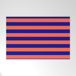 [ Thumbnail: Red and Dark Blue Colored Lines/Stripes Pattern Welcome Mat ]