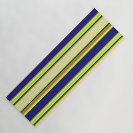 [ Thumbnail: Pale Goldenrod, Light Green, Midnight Blue & Dark Goldenrod Colored Lined/Striped Pattern Yoga Mat ]