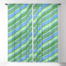 [ Thumbnail: Light Green, Blue, Sea Green, and Green Colored Stripes Pattern Sheer Curtain ]