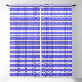 [ Thumbnail: Beige and Blue Colored Stripes Pattern Sheer Curtain ]