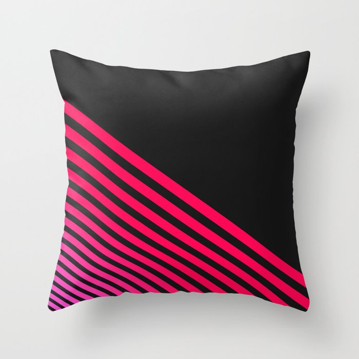 Modern Neon Pink  Linear Stripes and Coal Black Throw Pillow