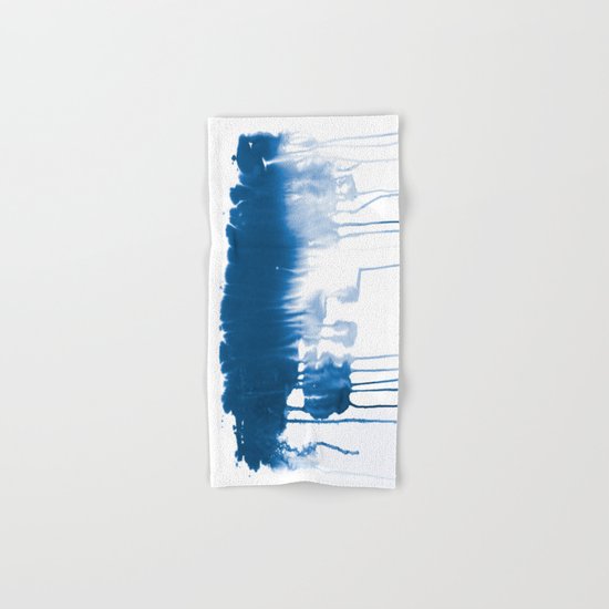 Paint 1 - indigo blue drip abstract painting modern minimal trendy home decor dorm college art Hand & Bath Towel
