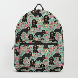 Cavalier King Charles Spaniel back and tan coat floral pattern dog breed gifts Backpack