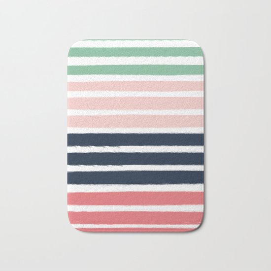 Brooklin - abstract minimal pink coral navy painting home decor abstract charlotte winter art Bath Mat