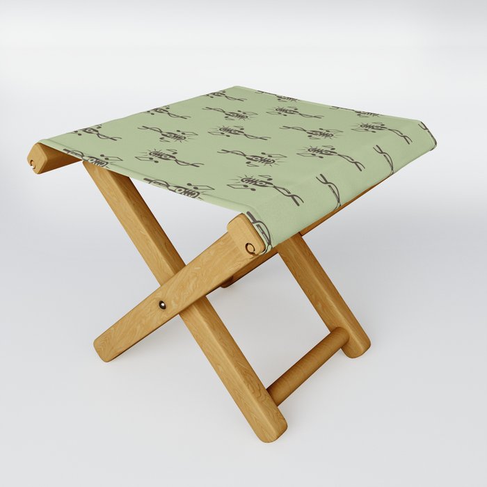 Black Retro Microphone Pattern on Vintage Sage Green Folding Stool