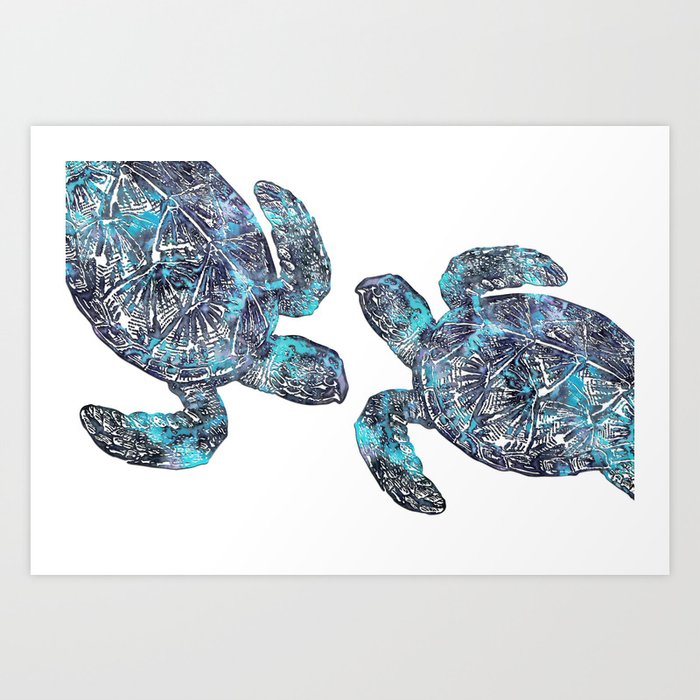 Sea Turtle Blue Watercolor Art Art Print