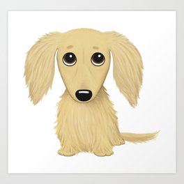 Longhaired Cream Dachshund Cartoon Dog Art Print