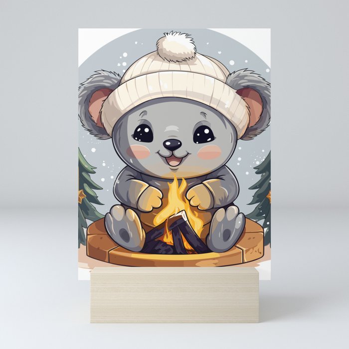 Warming Up by the Campfire in the Snow Mini Art Print