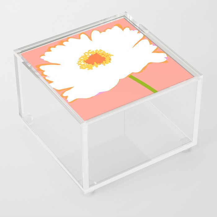 Big Modern White Flower On Apricot Retro Scandi Cheerful Garden Peach Floral Illustration Acrylic Box