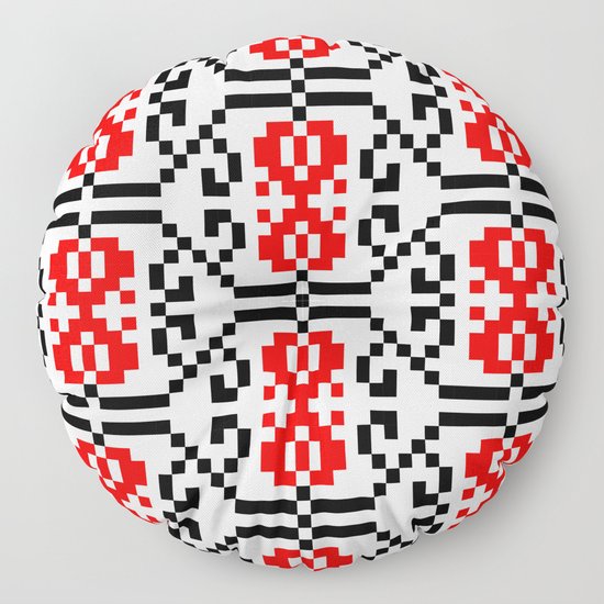 Traditional Romanian Folk Art Knitted Embroidery Pattern Floor Pillow By Photonxt Society6