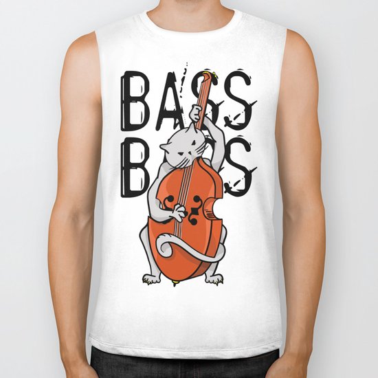 Cat Playing A Double Bass Biker Tank