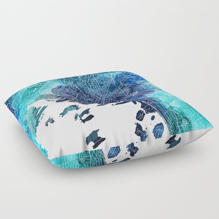 Oslo Norway Map Navy Blue Turquoise Watercolor Floor Pillow