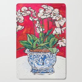 Orchid in Blue-and-white Bird Pot on Red after Matisse Cutting Board