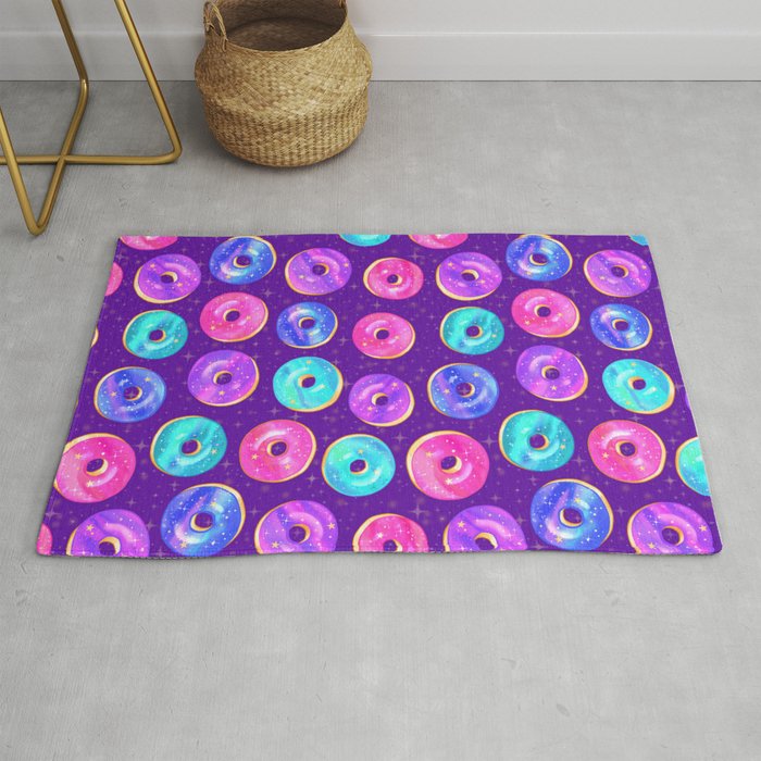 Galaxy Donuts On Purple Rug By Paisleydrawrs Society6