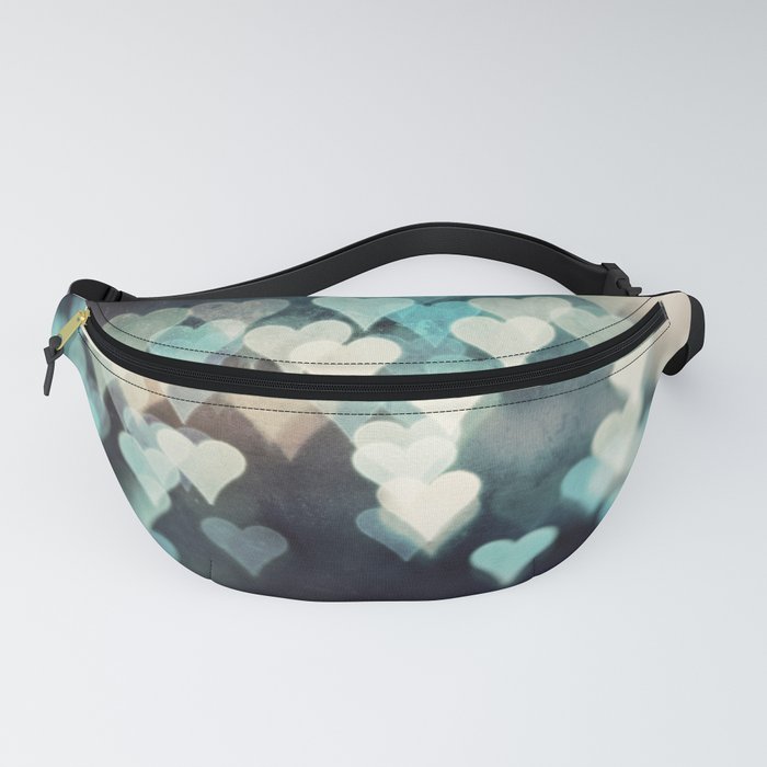 Heart Love Photography, Abstract Teal Turquoise Aqua Black Hearts Fanny Pack