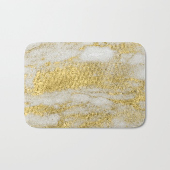 Marble - Glittery Gold Marble and White Pattern Bath Mat