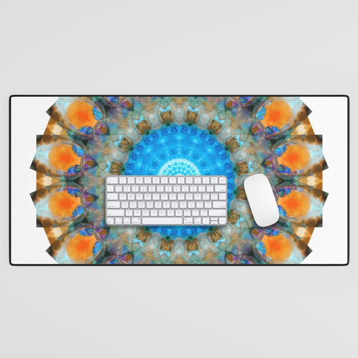 Colorful Blue Aura - Vibrant Mandala Art Desk Mat