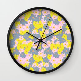 Pastel Spring Flowers On Pink Wall Clock