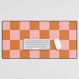 Checkerboard Check Pattern in Pink and Orange Desk Mat