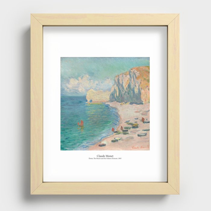 Étretat, The Beach and the Falaise d'Amont by Claude Monet Recessed Framed Print
