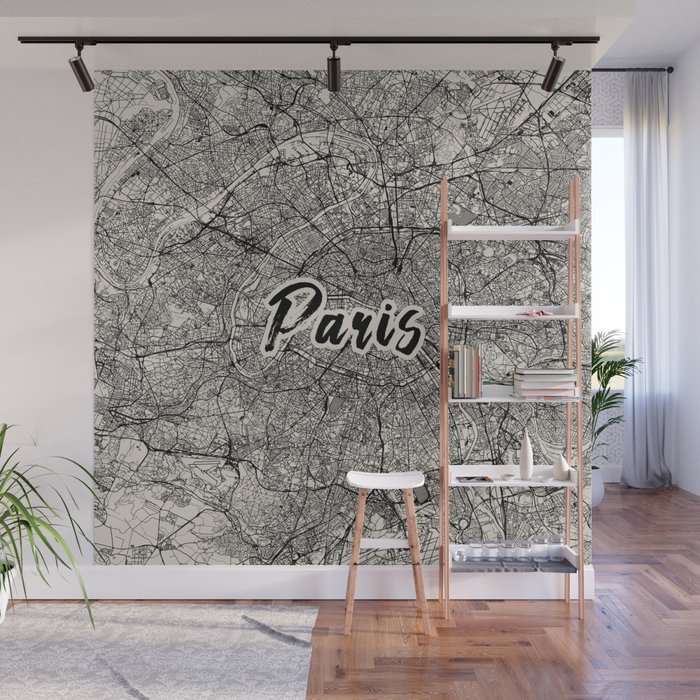 PARIS - Black and White City Map Wall Mural