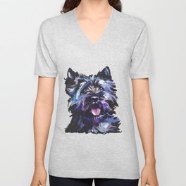 Fun Black Cairn Terrier bright colorful Pop Art Dog Portrait by LEA V Neck T Shirt