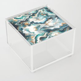 Teal, Blue & Gold Marble Agate  Acrylic Box