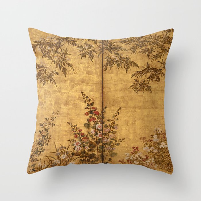 Summer Flowers by Tawaraya Sosetsu  Throw Pillow