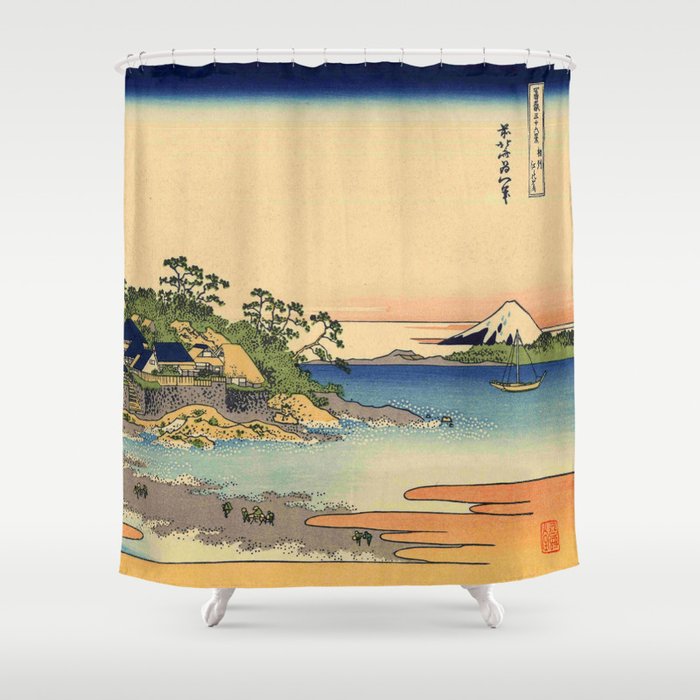 Hokusai -36 views of the Fuji 27 Enoshima in the Sagami province Shower Curtain