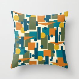 Mid-Century Modern Geometrica Pattern in Moroccan Teal Blue Olive Green Mustard Yellow Orange and Cream Throw Pillow