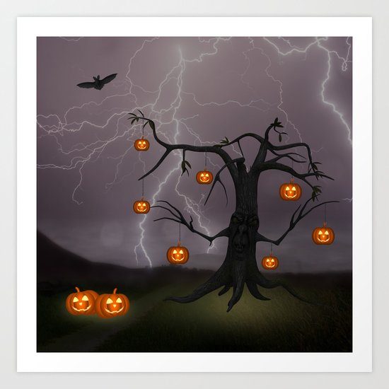 SCARY HALLOWEEN TREE Art Print