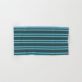 [ Thumbnail: Dark Slate Gray, Deep Sky Blue & Light Gray Colored Lines Pattern Hand & Bath Towel ]