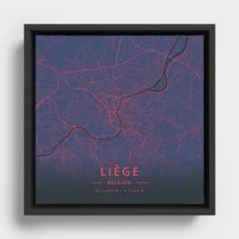 Liege, Belgium - Neon Framed Canvas